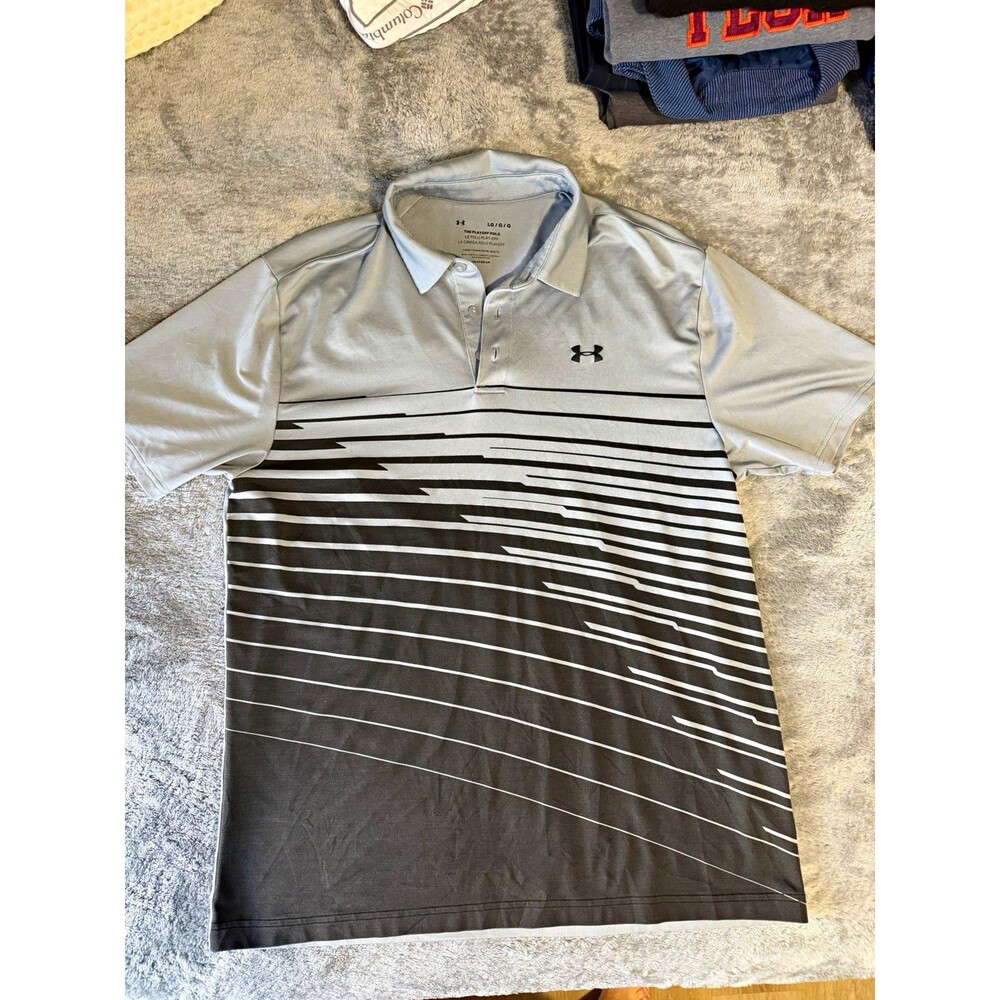 Under Armour Playoff Polo HeatGear Men’s L Gray/Black Striped Short Sleeve